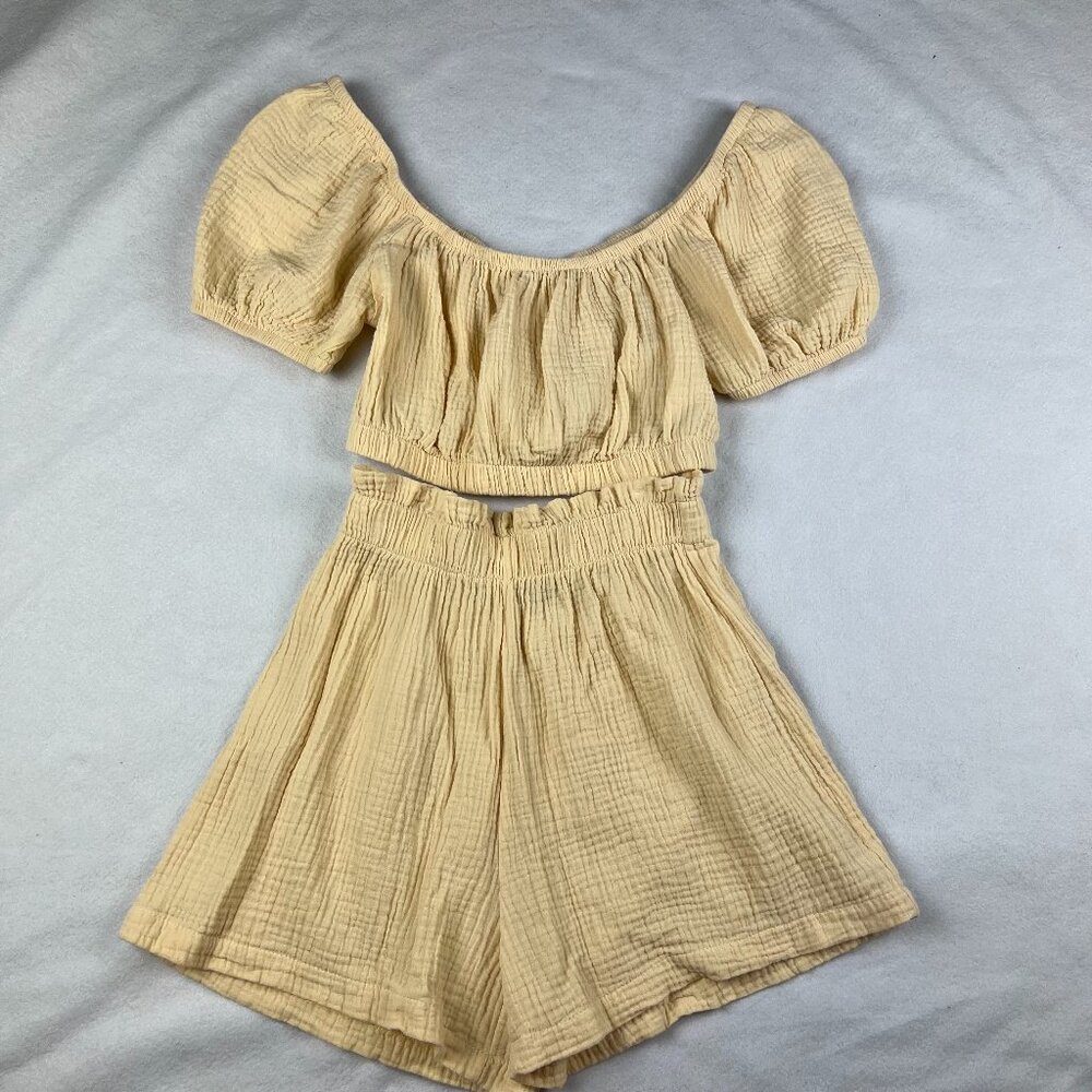 Isabelle's Cabinet Audrey's 3+1 Yellow Gauze Crop Top and Shorts Set Size S